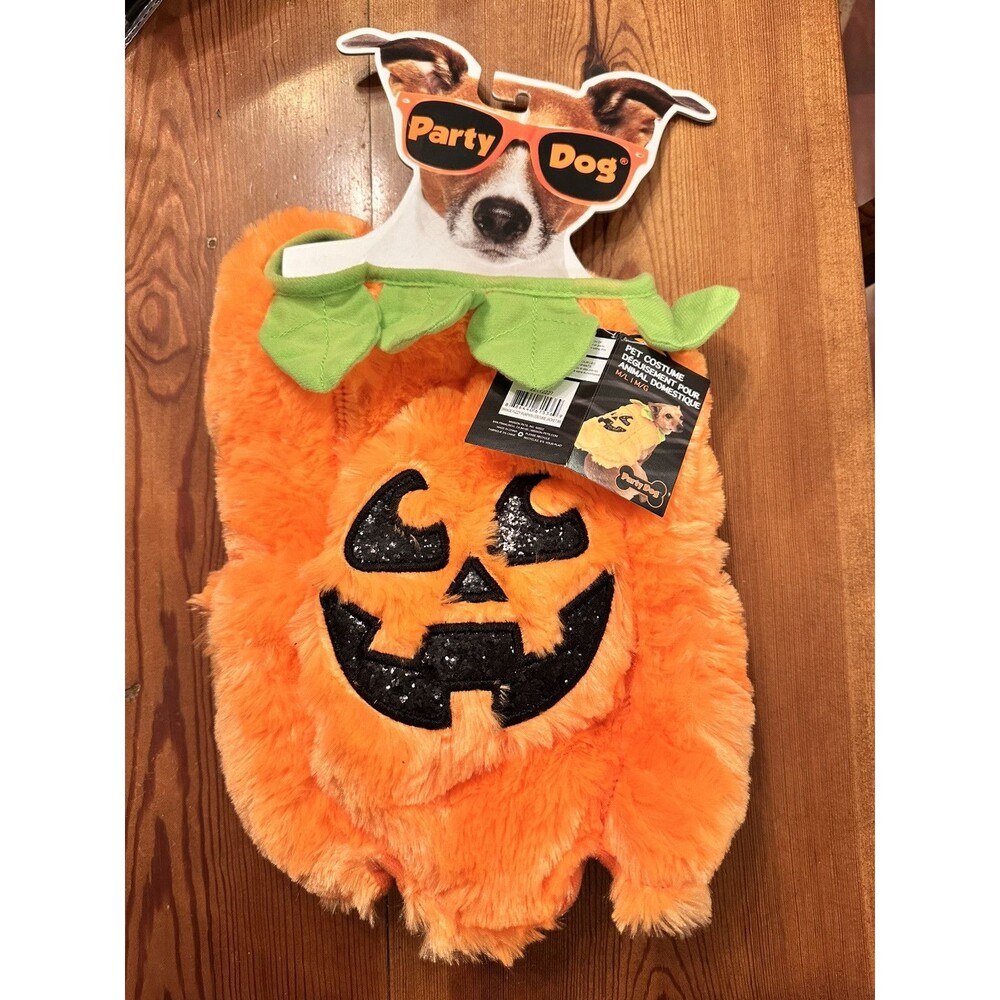 Pet Costume Halloween Size Medium Orange Plush Pumpkin Clothes Dogs Party Dog